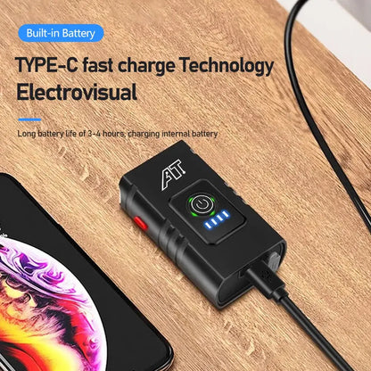 Bike Light T6 LED Rechargeable Bicycle Headlight – Type-C USB, Waterproof MTB Front Lamp, Powerful Night Cycling Flashlight near charger.