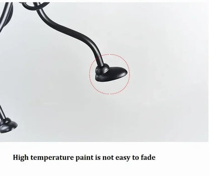 Close-up of vintage industrial chandelier showing high temperature paint durability.