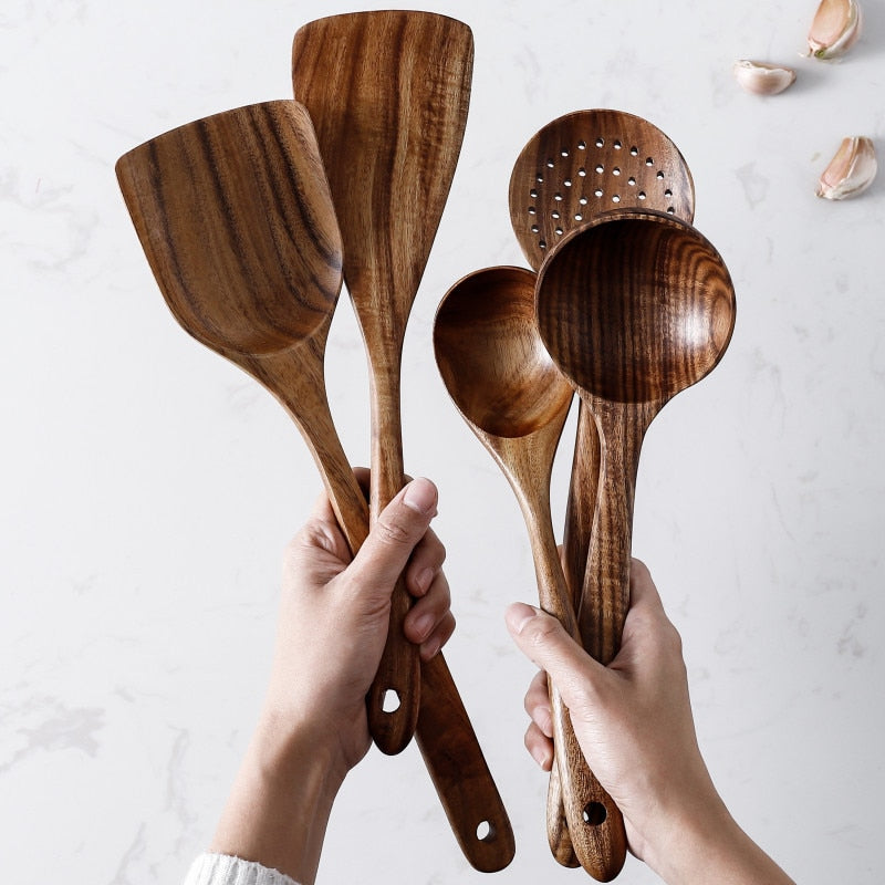Teak Wood Kitchen utensil set-0-the Housite UK