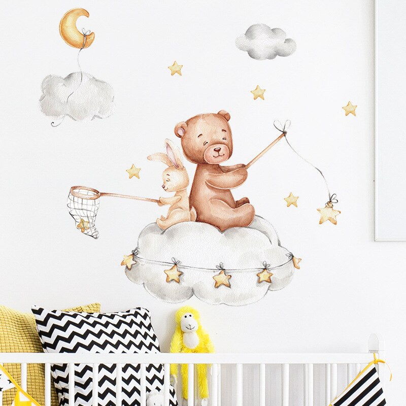 Kids Wall Sticker Bear Bunny Star Moon Wall Stickers-the Housite UK