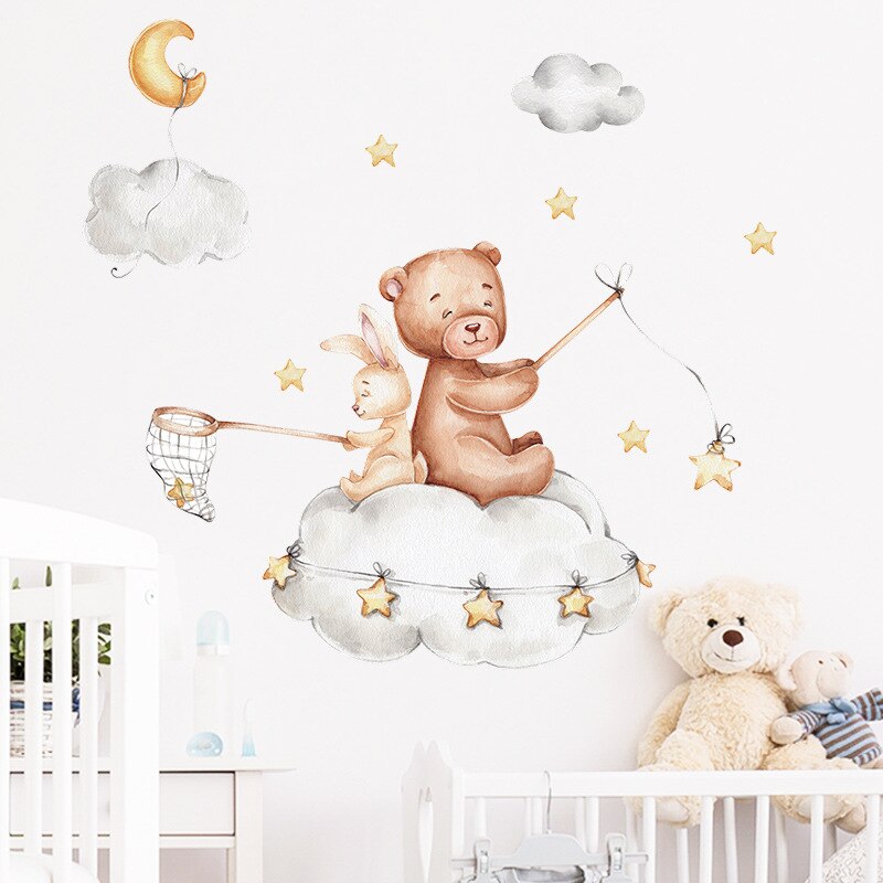 Kids Wall Sticker Bear Bunny Star Moon Wall Stickers-the Housite UK