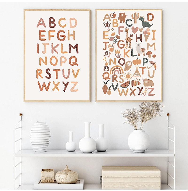 Boho Nursery Alphabet Wall Canvas-the Housite UK