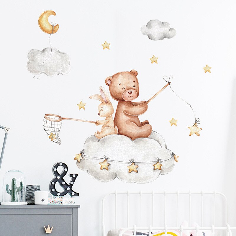 Kids Wall Sticker Bear Bunny Star Moon Wall Stickers-the Housite UK