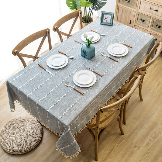 Solid Decorative Linen Tablecloth With Tassel-0-the Housite UK