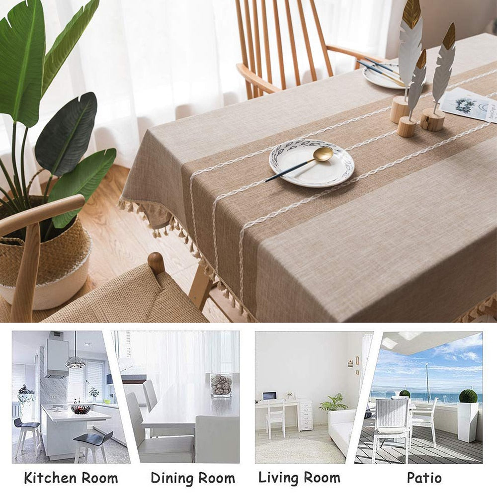Cotton Linen Tablecloths, Wrinkle Free Anti-Fading-0-the Housite UK