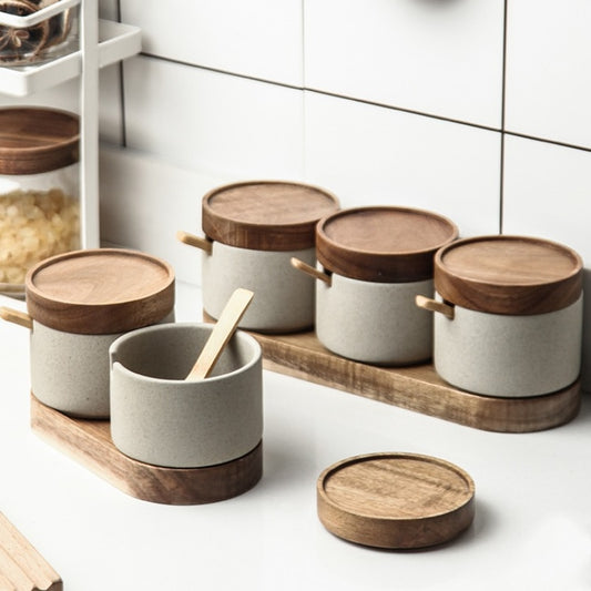 Japanese Ceramic Seasoning Jar & Wooden Spoon-the Housite UK